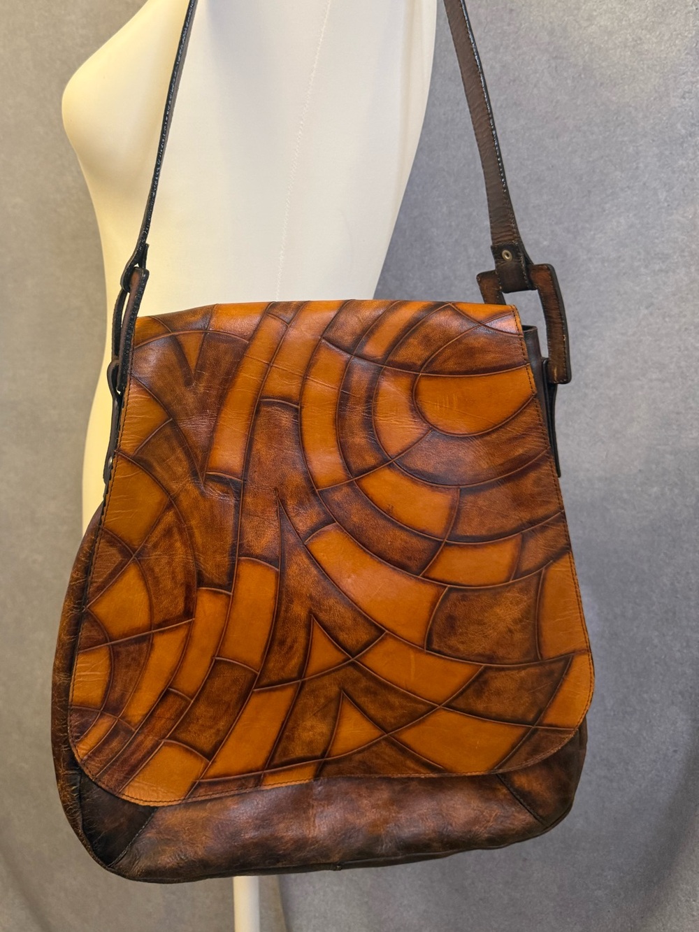 Vintage Artisan Patchwork Genuine Leather Messenger Crossbody Bag